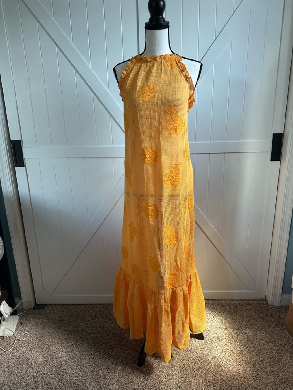 Anthropologie Floral Crochet Mesh Maxi Dress NWT Yellow Boho Cottagecore Small